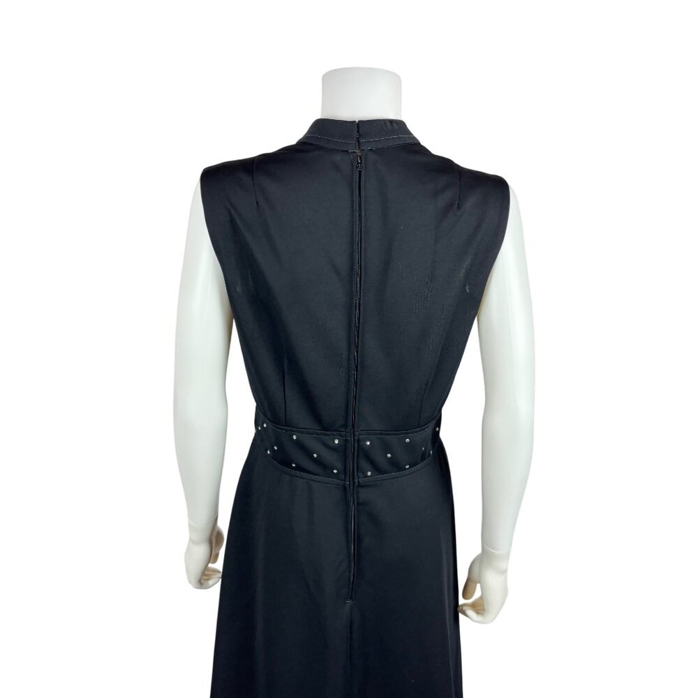 Vintage 70s Cocktail Dress Womens Medium Black Knit Silver Rhinestone Dolly Part - Picture 11 of 11